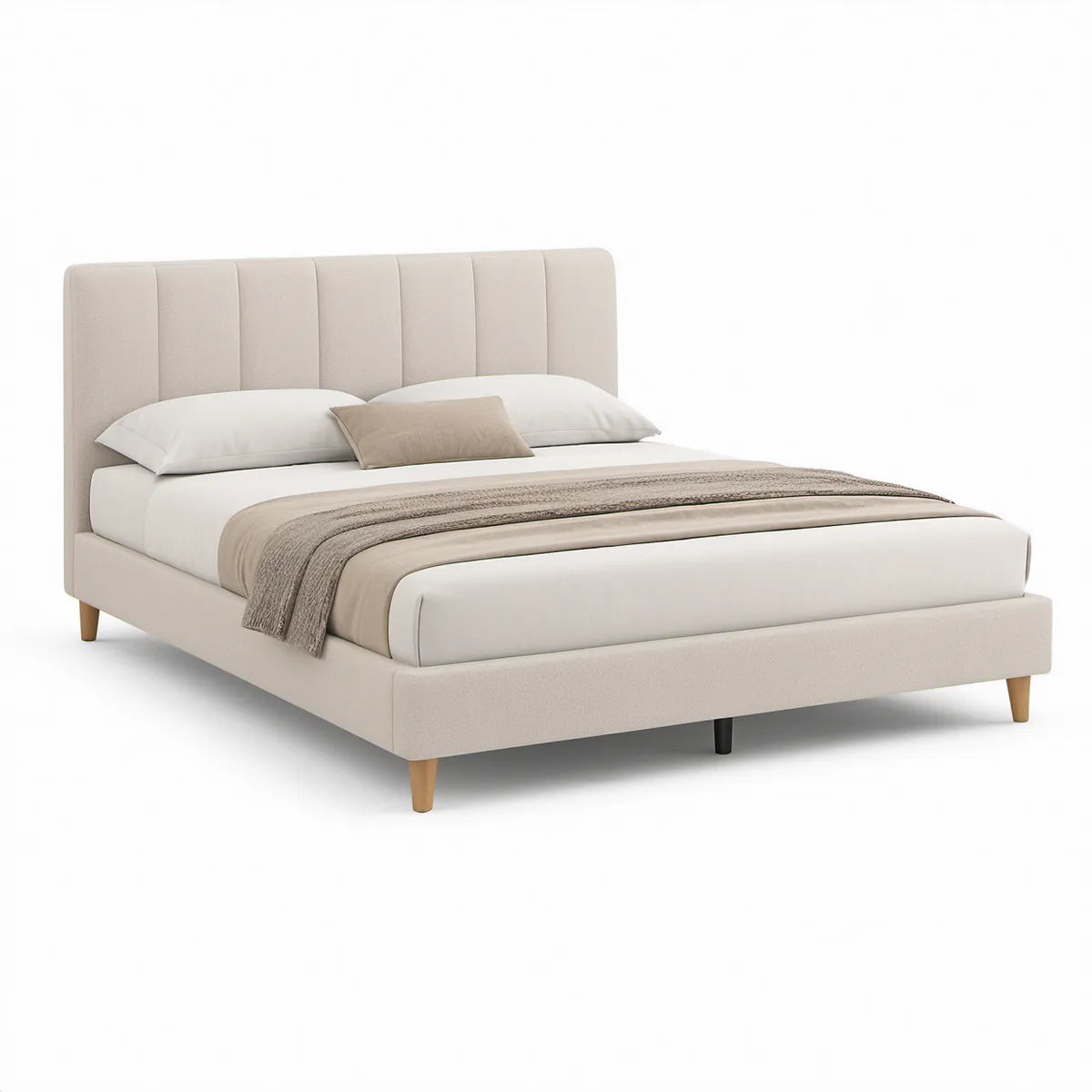 Cama de Casal Estofada 160 x 200 cm em Poliéster Bege