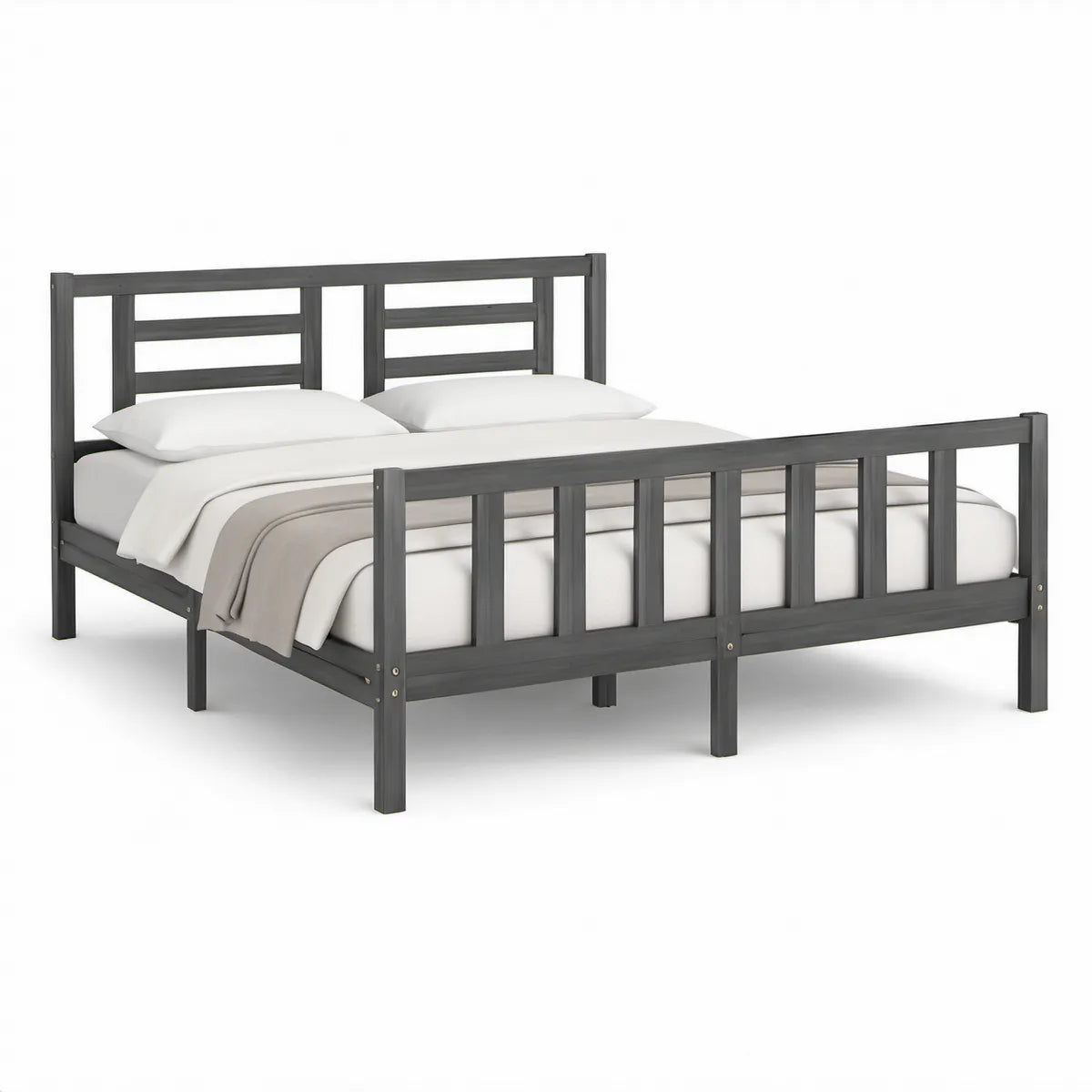 Cama de Casal em Pinho Maciço Cinzento-Escuro 160 x 200 cm