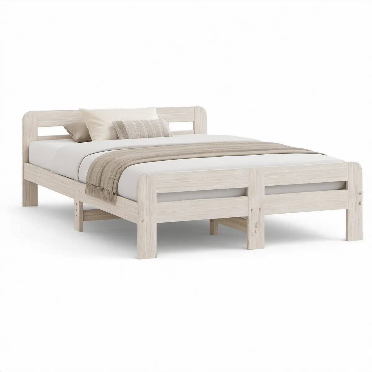 Cama de Casal em Madeira Maciça de Pinho Bege Claro para Colchão 160 x 200 cm