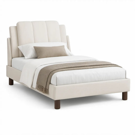 Cama de Casal Estofada Bege para Colchão 160 x 200 cm, 174 x 218 x 125 cm