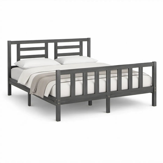 Cama de Casal em Pinho Maciço Cinzento-Escuro 160 x 200 cm
