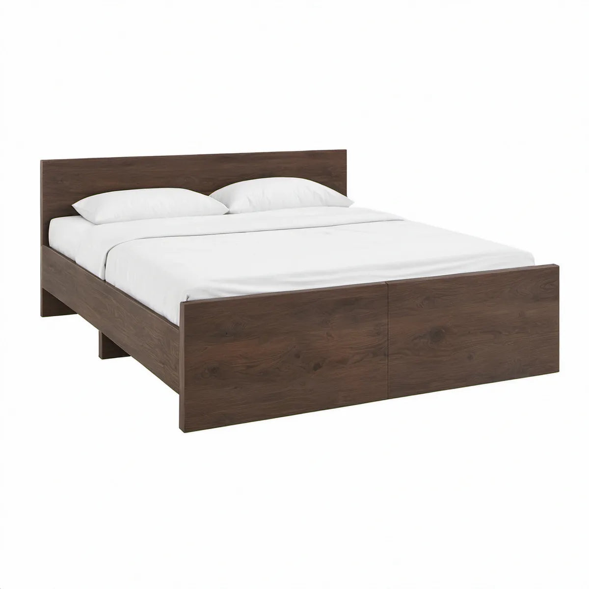 Estrutura de Cama de Casal em MDF Folheado a Nogueira Castanho-Escuro, 160 x 200 cm