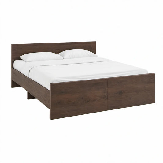 Estrutura de Cama de Casal em MDF Folheado a Nogueira Castanho-Escuro, 160 x 200 cm