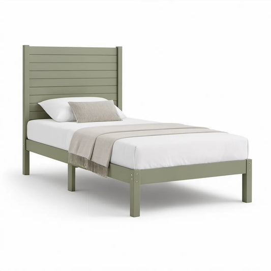 Cama de Solteiro em Madeira Maciça Verde-Sálvia com Estrado 90 x 190 cm