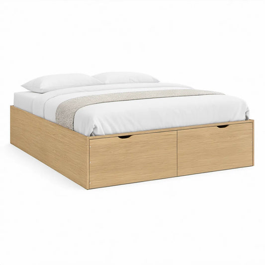 Cama de Casal com 2 Gavetas 160 x 200 cm em Carvalho Claro