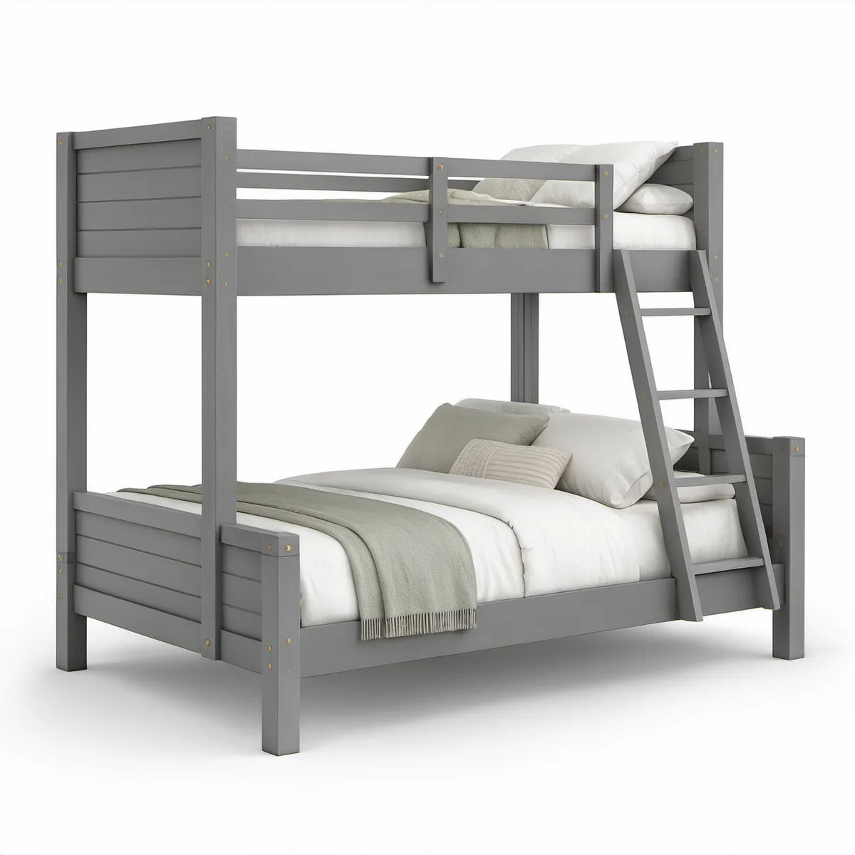 Beliche Infantil em Madeira Maciça Cinzento, Cama Superior 90 x 190 cm e Cama Inferior 135 x 190 cm