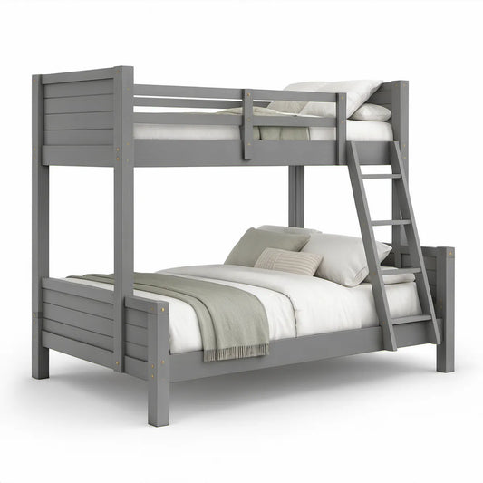 Beliche Infantil em Madeira Maciça Cinzento, Cama Superior 90 x 190 cm e Cama Inferior 135 x 190 cm
