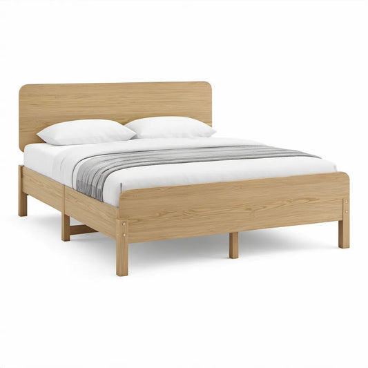 Cama de Casal em Pinho Maciço, Carvalho Natural, para Colchão 160 x 200 cm