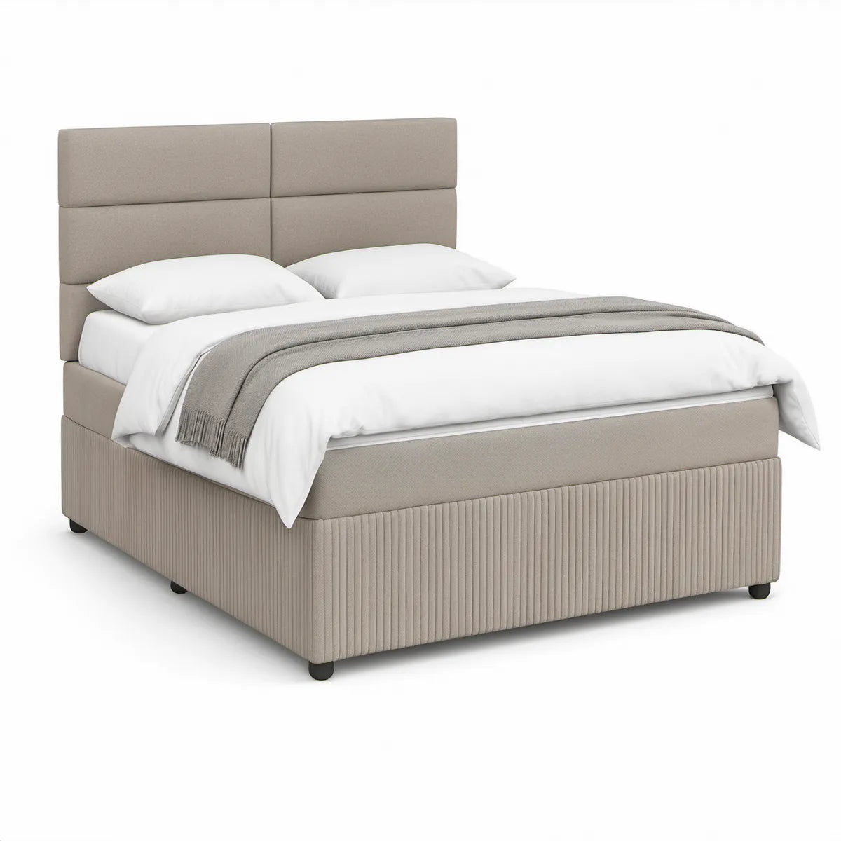 Cama de Casal Estofada Bege 160 x 200 cm com Cabeceira Acolchoada