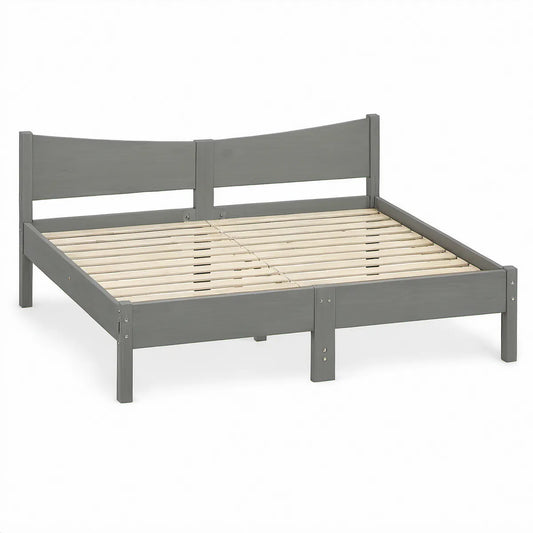 Estrutura de Cama de Casal em Pinho Maciço Cinzento 140 x 200 cm com Estrado de Ripas
